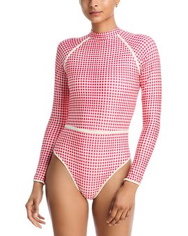 Aqua Aqua Gingham Long Sleeve One Piece Swimsuit