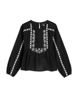 Aqua Aqua Girls' Embroidered Long Sleeved Top, Big Kid