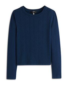 Aqua Aqua Girls' Long Sleeved Crewneck Pointelle Tee, Big Kid
