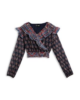 Aqua Aqua Girls' Long Sleeved Ruffled Top, Big Kid