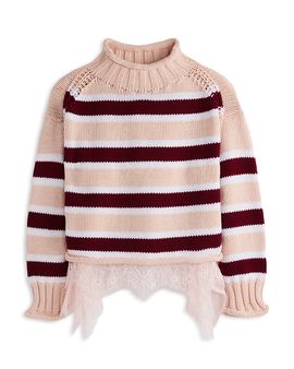 Aqua Aqua Girls' Mock Neck Sweater With Lace Trim, Big Kid