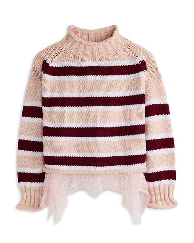 Aqua Aqua Girls' Mock Neck Sweater With Lace Trim, Big Kid