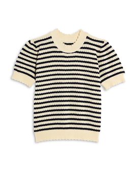 Aqua Aqua Girls' Striped Short Sleeved Sweater, Big Kid