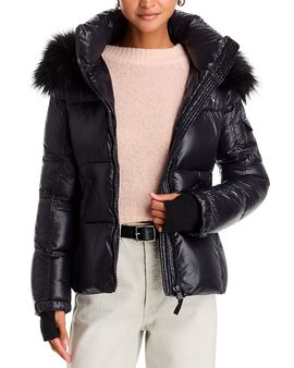 Aqua Aqua Gloss Faux Fur Trim Hooded Puffer Coat