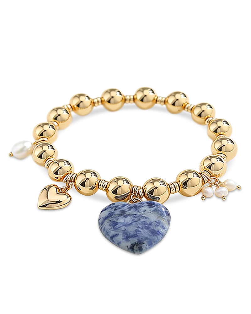 Aqua Aqua Heart Charm Beaded Stretch Bracelet