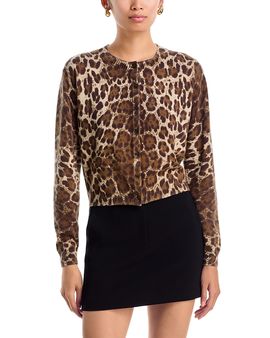 Aqua Aqua Ilana Leopard Print Crewneck Cardigan