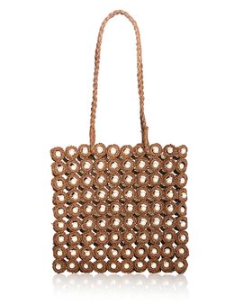Aqua Aqua Imitation Pearl & Crochet Straw Tote