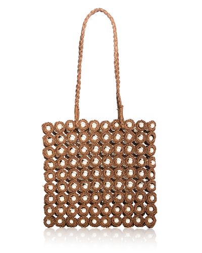 Aqua Aqua Imitation Pearl & Crochet Straw Tote