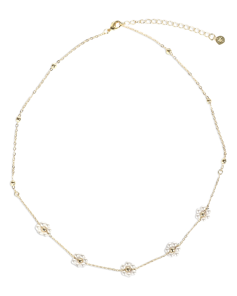 Aqua Aqua Imitation Pearl Flower Collar Necklace, 16