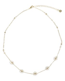 Aqua Aqua Imitation Pearl Flower Collar Necklace, 16
