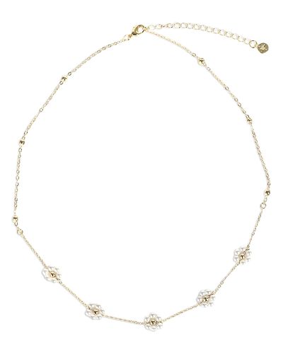 Aqua Aqua Imitation Pearl Flower Collar Necklace, 16