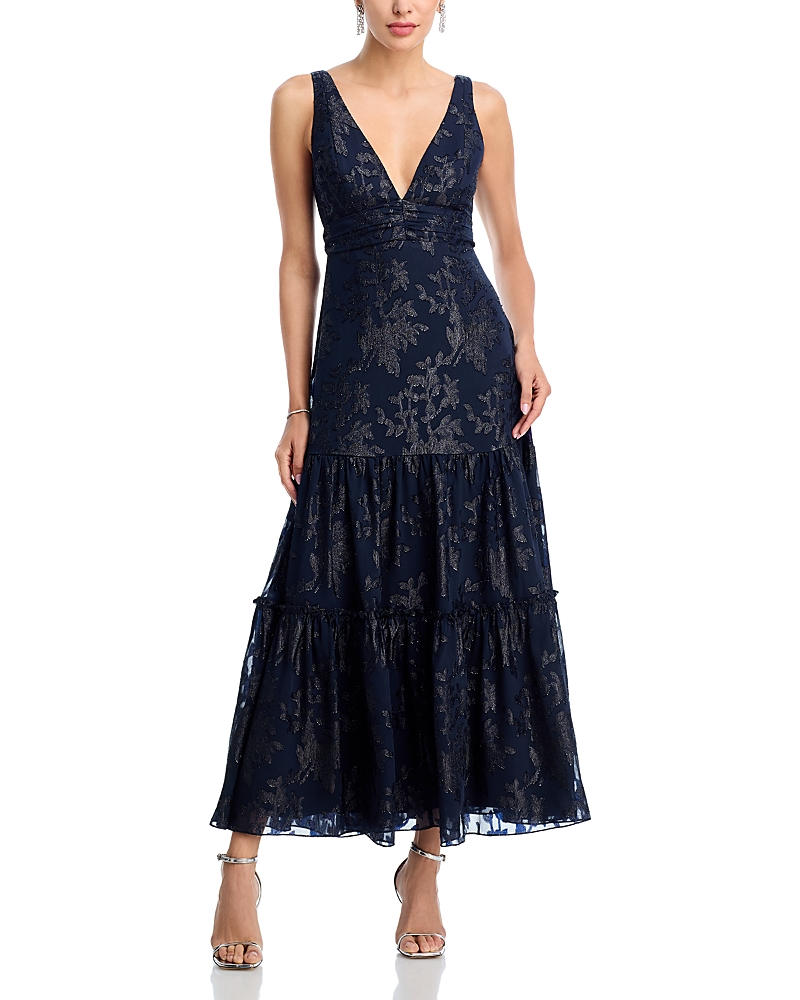 chinese dress ladies Blue Satin Maxi Dress | Navy Royal Babydoll Tiered Fit-And-Flare A-Line Corset Top | Sky to Moon