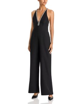 Aqua Aqua Jewel Trim Plunge V Neck Jumpsuit