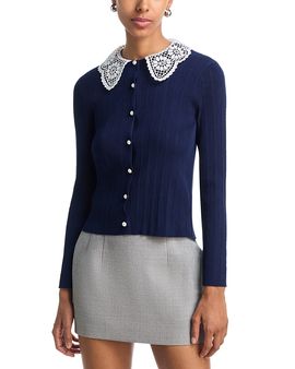 Aqua Aqua Lace Collar Pointelle Cardigan