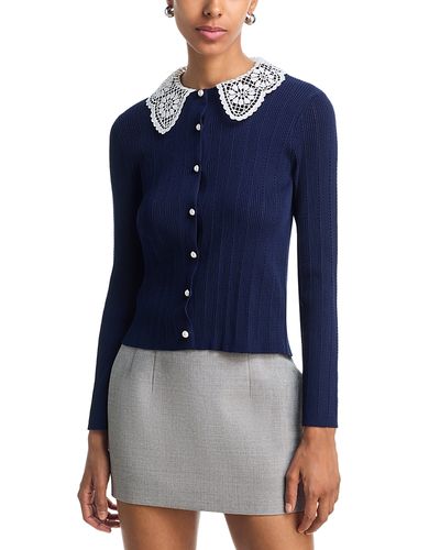Aqua Aqua Lace Collar Pointelle Cardigan