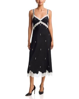Aqua Aqua Lace Trim Crystal Embellished Slip Dress