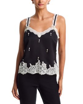 Aqua Aqua Lace Trim Rhinestone Embellished Camisole