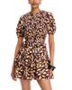 Aqua Aqua Leaf Print Puff Sleeve Smocked Mini Dress - 1