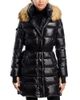 Aqua Aqua Long Belted Puffer with Faux Fur Trimmed Hood - 1