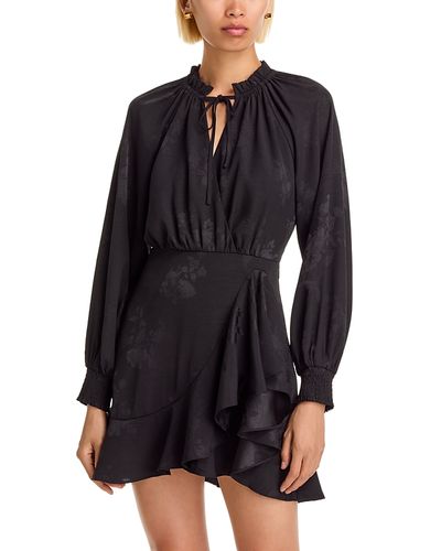 Aqua Aqua Long Sleeve Wrap Dress in Bird Jacquard