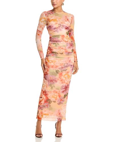 Aqua Aqua Mesh Long Sleeve Midi Dress