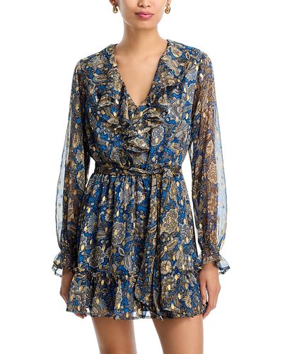 Aqua Aqua Metallic Ruffle Trim Boho Dress