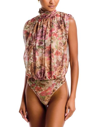 Aqua Aqua Mock Neck Mesh Blouson Bodysuit