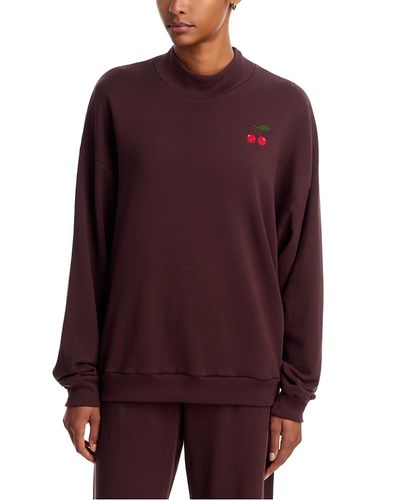 Aqua Aqua Nola Red Cherry Mock Neck Cotton Sweatshirt
