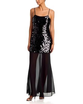 Aqua Aqua Paillette & Sheer Maxi Dress