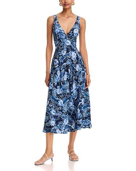 Aqua Aqua Paisley Print V Neck Drop Waist Midi Dress