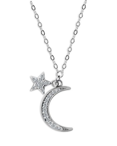 Aqua Aqua Pave Cubic Zirconia Moon & Star Charm Necklace in Sterling Silver or 18K Yellow Gold Plated Sterling Silver, 16-18L