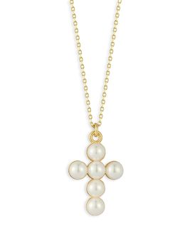 Aqua Aqua Pearl Cross Necklace, 16-18- Exclusive