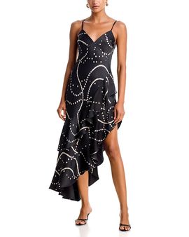 Aqua Aqua Pearl Satin Sleeveless High Low Dress