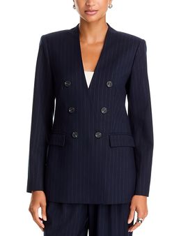 Aqua Aqua Pinstripe V Neck Collarless Blazer