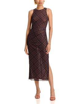 Aqua Aqua Plaid Mesh Sleeveless Midi Dress