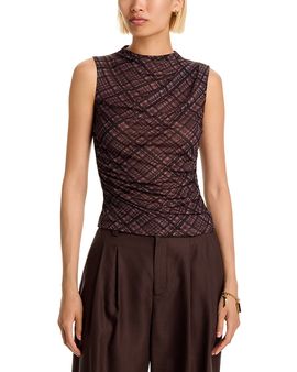 Aqua Aqua Plaid Mesh Sleeveless Top