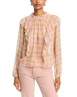 Aqua Aqua Plaid Ruffle Lace Inset Top
