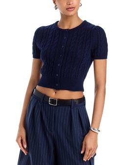 Aqua Aqua Pointelle Short Sleeve Cardigan