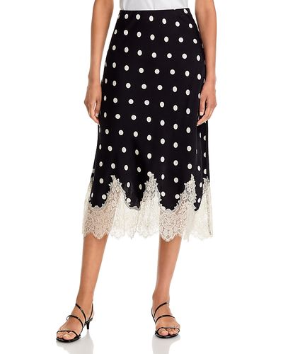 Aqua Aqua Polka Dot Lace Trim Midi Skirt