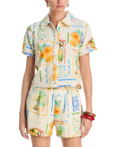 Aqua Aqua Postcard Short Sleeve Button Front Shirt