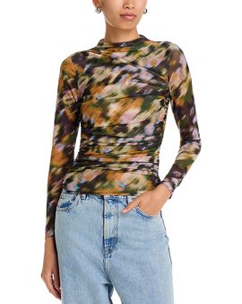 Aqua Aqua Printed Mesh Mock Neck Top