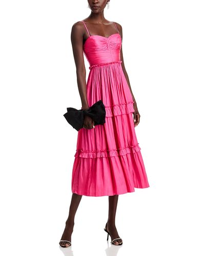 Aqua Aqua Ruched Ruffled Midi Dress