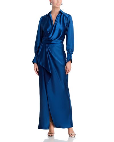 Aqua Aqua Satin Long Sleeve Maxi Gown