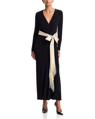 Aqua Aqua Satin Sash Ruched Maxi Dress