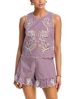 Aqua Aqua Scalloped Hem Gingham Tank Top