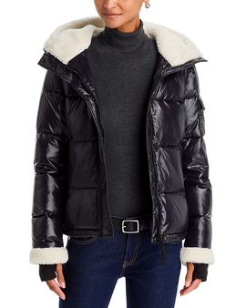 Aqua Aqua Sherpa Trim Hooded Gloss Puffer Coat