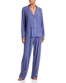 Aqua Aqua Smiley Flower Embroidery Pajama Set