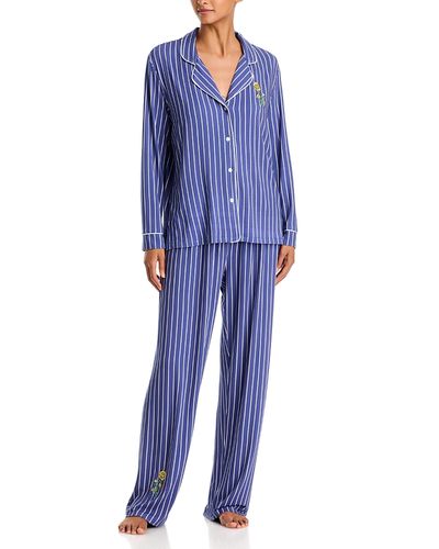 Aqua Aqua Smiley Flower Embroidery Pajama Set
