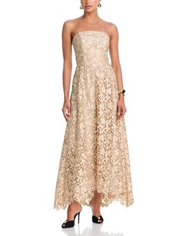 Aqua Aqua Strapless Floral Lace Gown