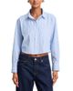Aqua Aqua Stripe Crop Button Up Shirt - 1